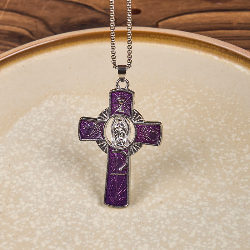 Collar con Colgante de Cruz de la Virgen María de 6 Colores Nuestra Señora de Guadalupe