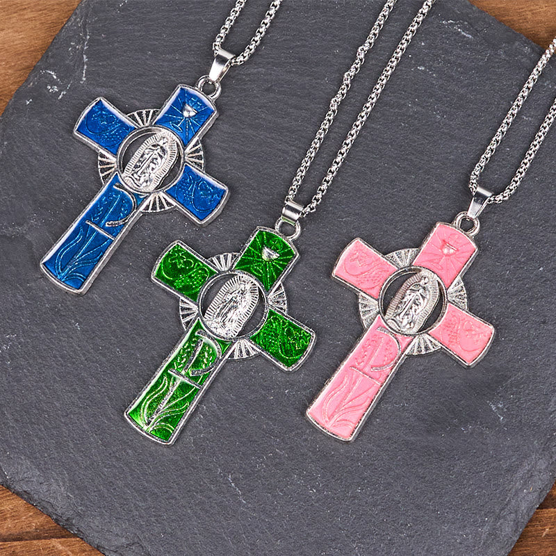 Collar con Colgante de Cruz de la Virgen María de 6 Colores Nuestra Señora de Guadalupe