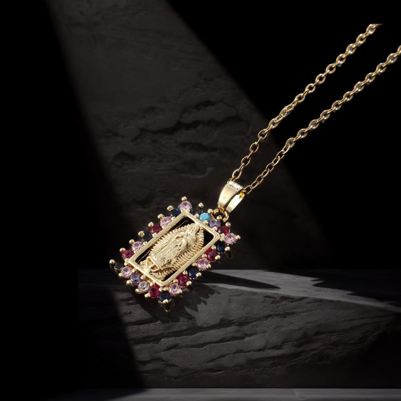 Collar de la Virgen María con Colgante de Zirconia Micro-Pavé Colorido