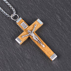 Collar de Colgante de Crucifijo de Madera y Aleación Estilo Retro con Icono de Jesús