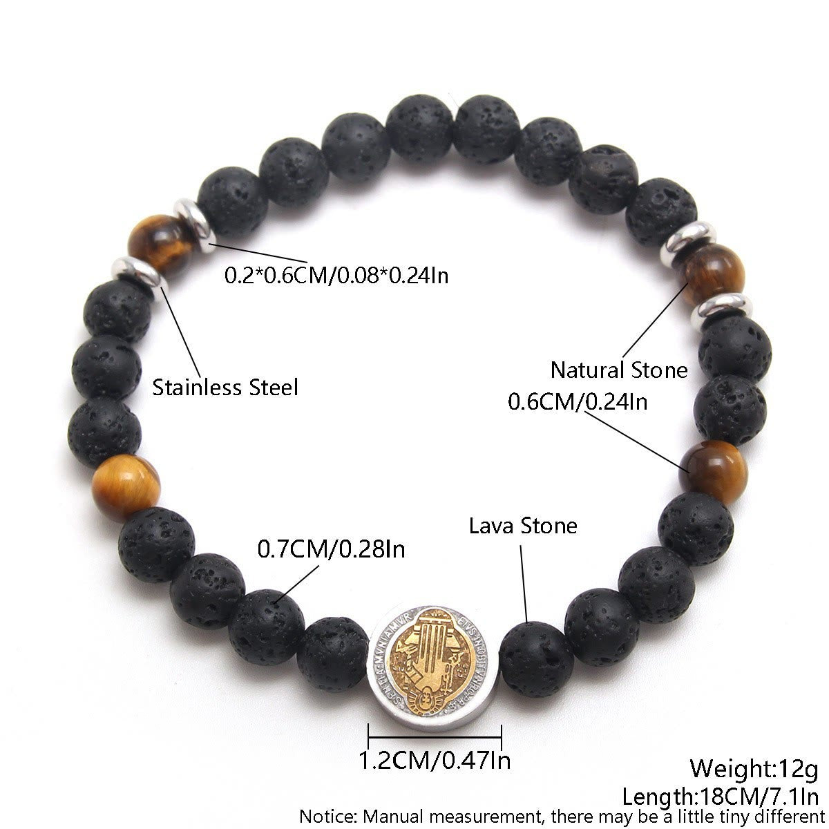 Pulsera de Ojo de Tigre Amarillo de Piedra Volcánica San Benito