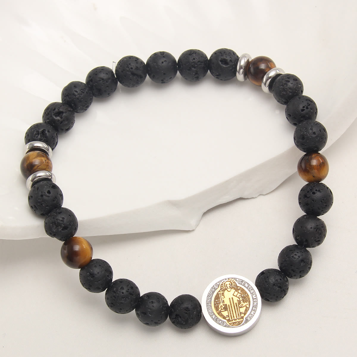 Pulsera de Ojo de Tigre Amarillo de Piedra Volcánica San Benito