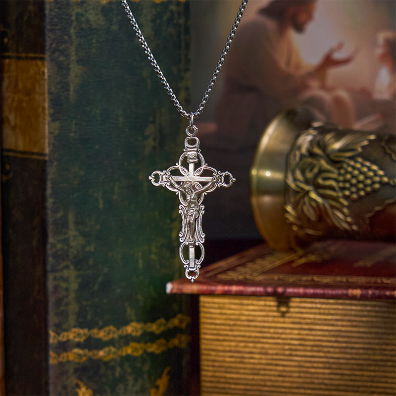 Collar de Pendiente de Bendición de Crucifijo de Jesús de Estilo Retro Exclusivo