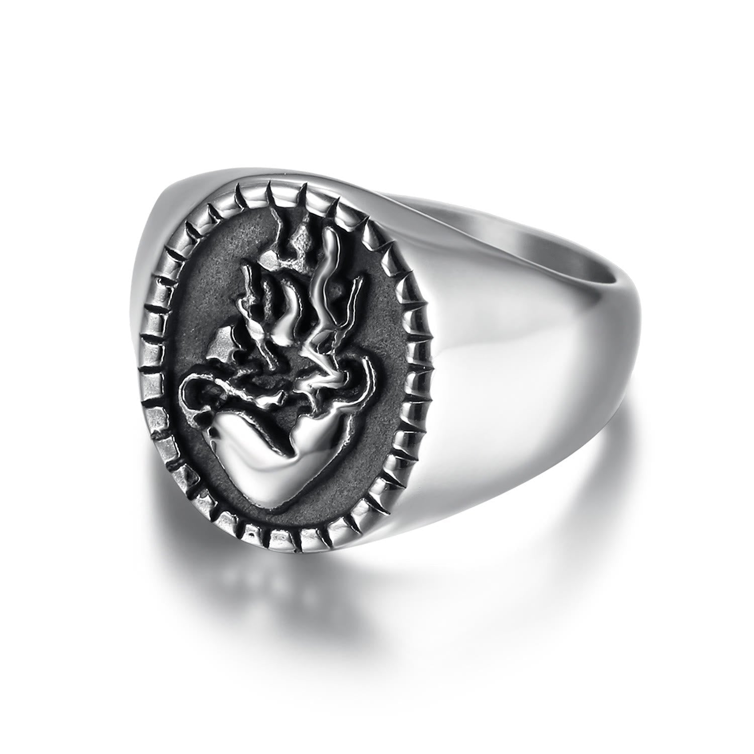 Anillo de Fe de Acero Inoxidable Grabado Corazón Sagrado de Jesús Estilo Retro Clásico