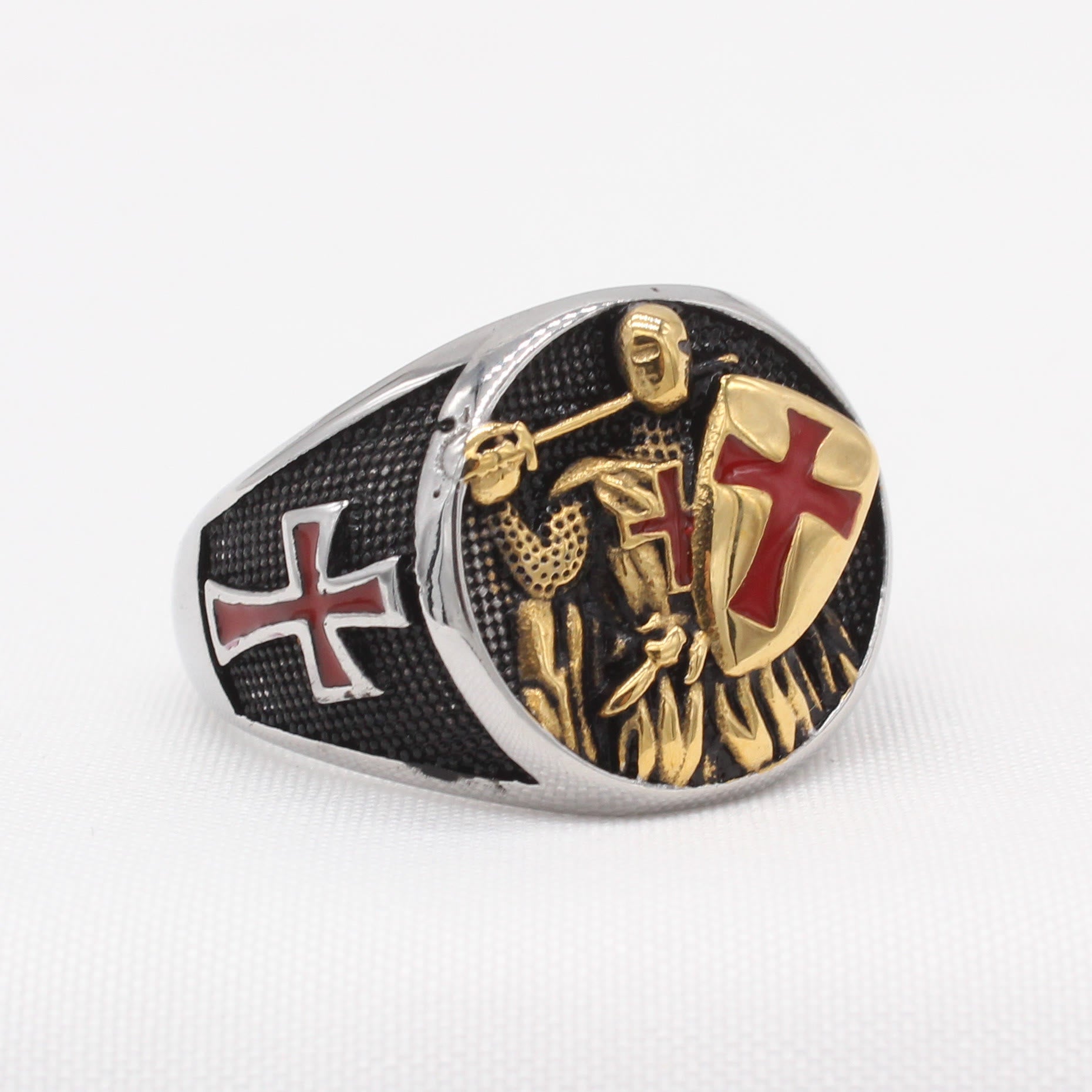 Anillo de Fe del Escudo de los Caballeros Templarios de Estilo Clásico Retro en 2 Colores