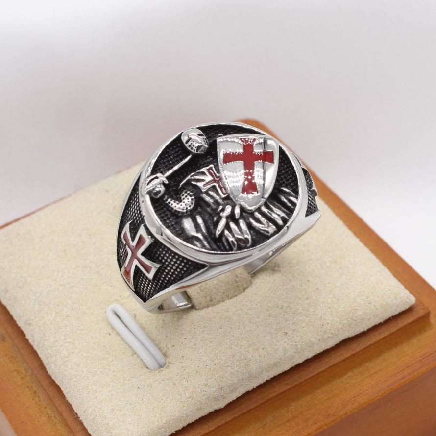 Anillo de Fe del Escudo de los Caballeros Templarios de Estilo Clásico Retro en 2 Colores