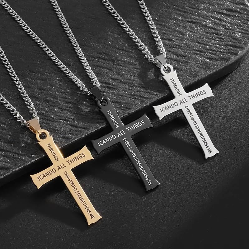Collar Colgante de Fe Cruz "PUEDO HACER TODAS LAS COSAS" Estilo Minimalista
