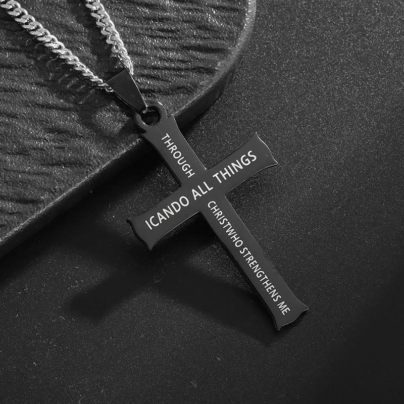 Collar Colgante de Fe Cruz "PUEDO HACER TODAS LAS COSAS" Estilo Minimalista