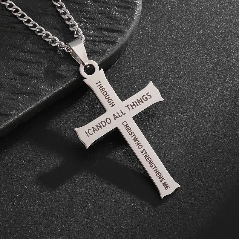 Collar Colgante de Fe Cruz "PUEDO HACER TODAS LAS COSAS" Estilo Minimalista