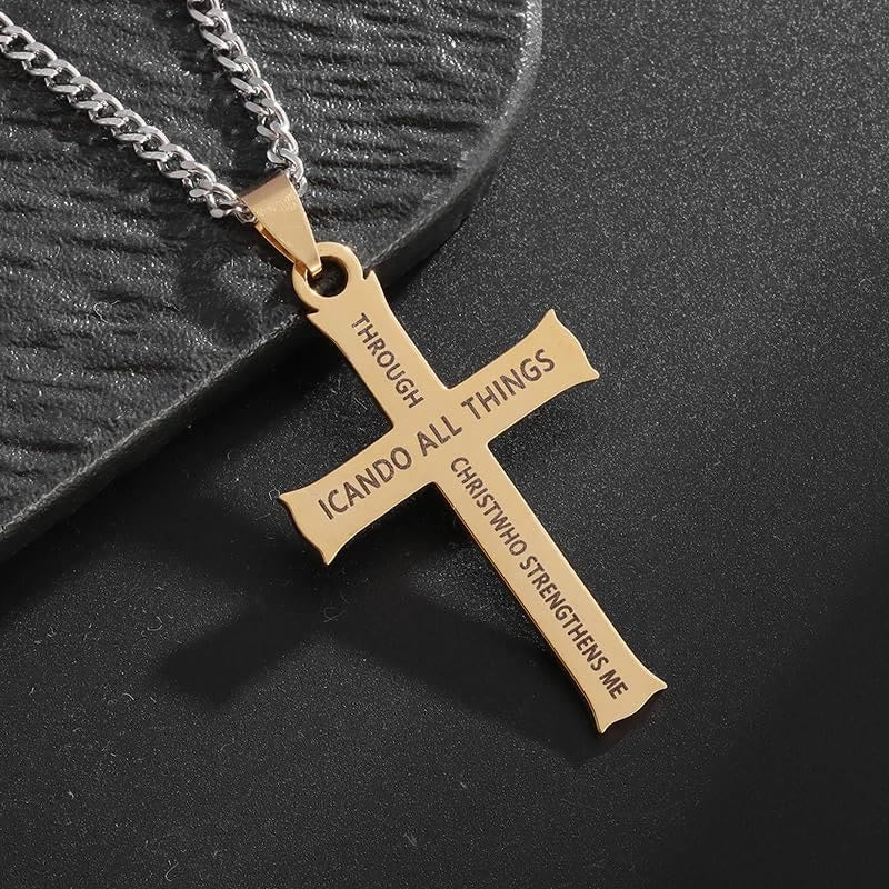 Collar Colgante de Fe Cruz "PUEDO HACER TODAS LAS COSAS" Estilo Minimalista
