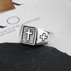 Anillo Ajustable de Fe Minimalista con Cruz Grabada en Plata Esterlina 925