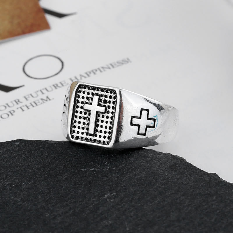 Anillo Ajustable de Fe Minimalista con Cruz Grabada en Plata Esterlina 925