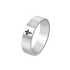 Anillo de Fe de Titanio Grabado en Cruz de Estilo Minimalista Brillante
