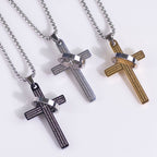 Collar Minimalista con Cruz de Versículo Bíblico y Anillo de Fe