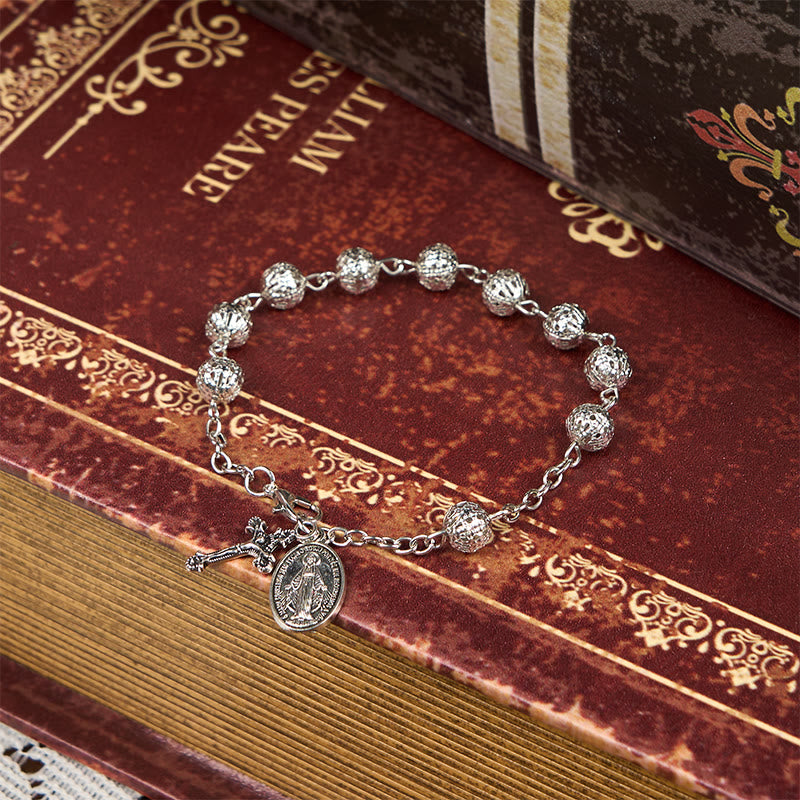 Pulsera Ajustable Simple Casual con Medalla Milagrosa y Crucifijo