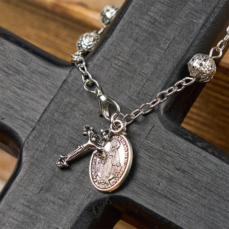 Pulsera Ajustable Simple Casual con Medalla Milagrosa y Crucifijo