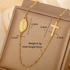 Collar Elegante con Medalla Milagrosa en Tono Dorado y Cruz Simple