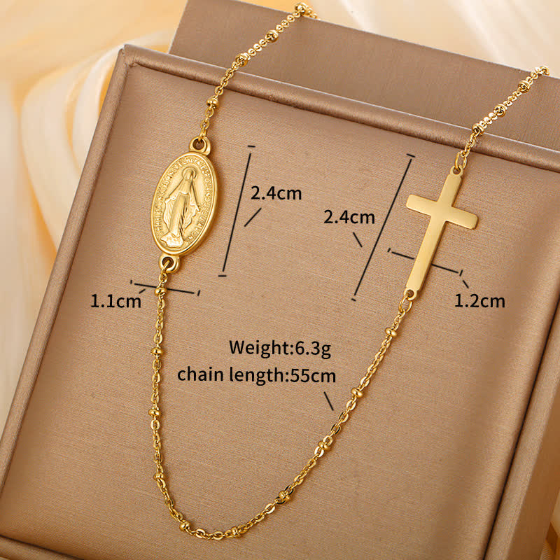 Collar Elegante con Medalla Milagrosa en Tono Dorado y Cruz Simple