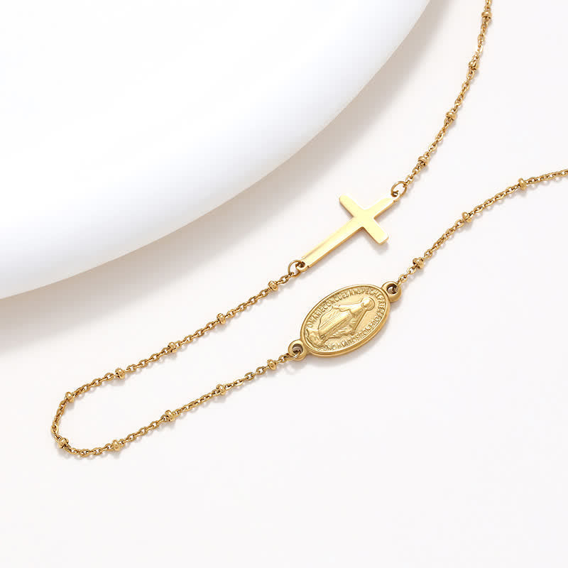 Collar Elegante con Medalla Milagrosa y Colgante de Cruz Simple