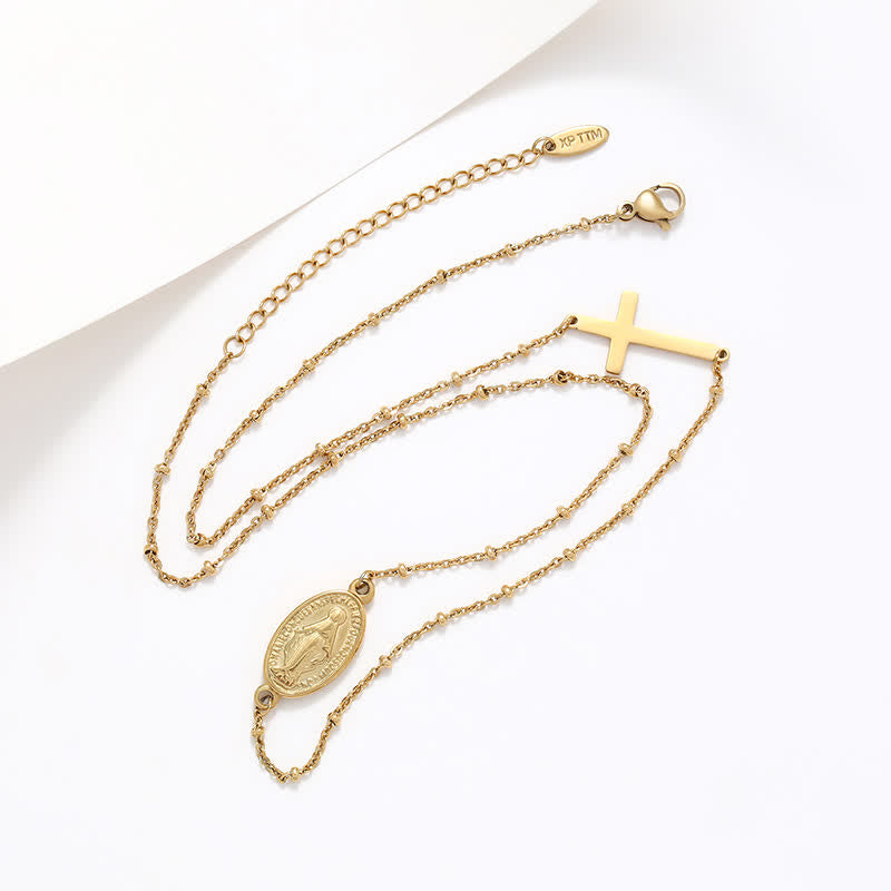 Collar Elegante con Medalla Milagrosa en Tono Dorado y Cruz Simple