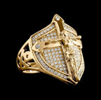 Anillo Lujoso Crucifijo Escudo Divino: Un Testimonio Audaz de Fe y Devoción