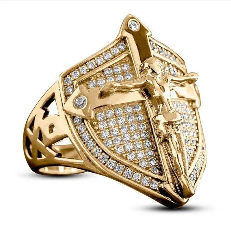 Anillo Lujoso Crucifijo Escudo Divino: Un Testimonio Audaz de Fe y Devoción