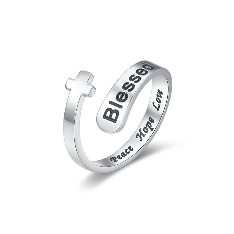 Anillo de Fe Ajustable Cruz Bendita: Paz Esperanza Amor