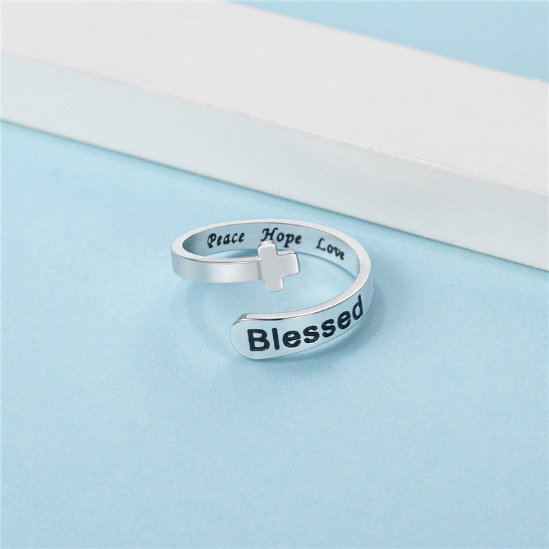 Anillo de Fe Ajustable Cruz Bendita: Paz Esperanza Amor