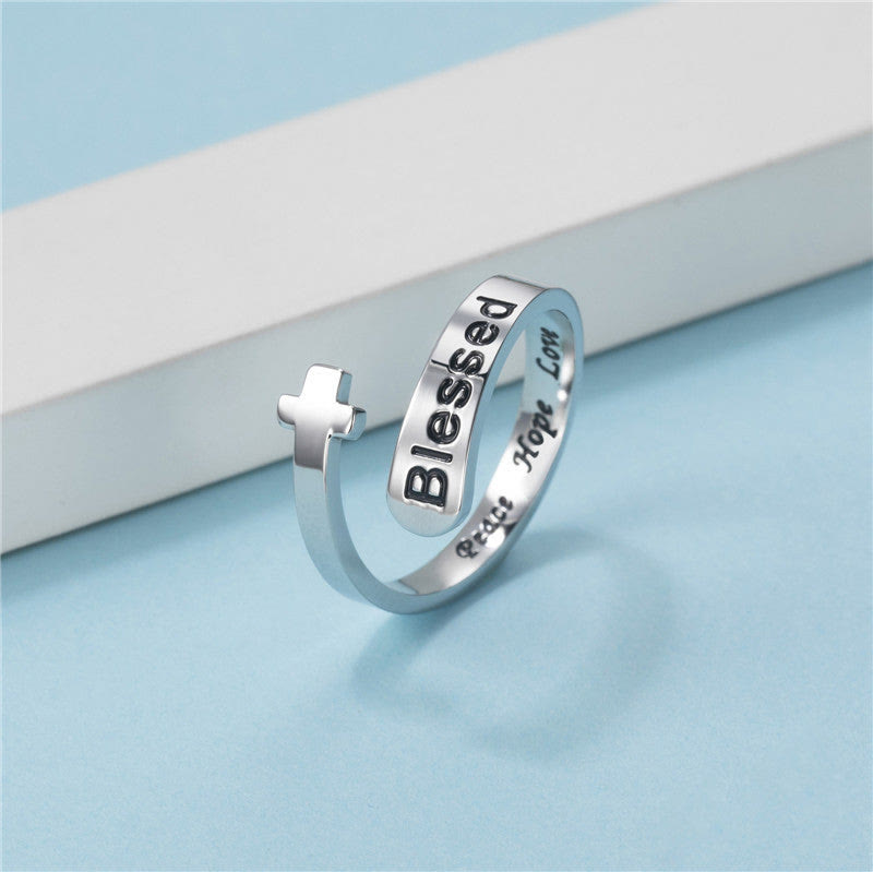 Anillo de Fe Ajustable Cruz Bendita: Paz Esperanza Amor