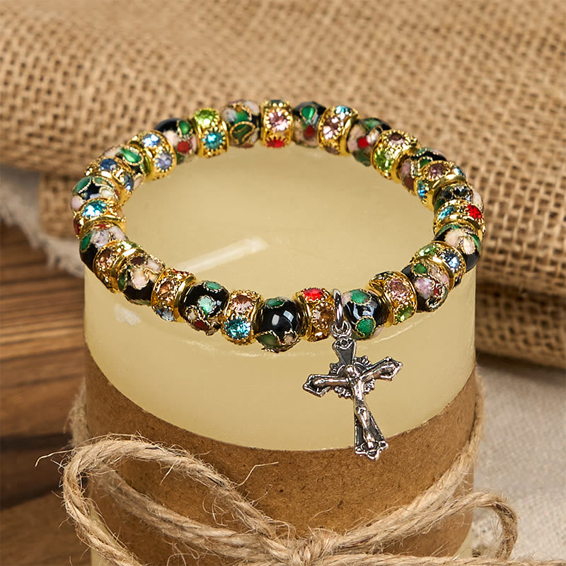 Pulsera de Fe Atemporal con Cuentas de Cloisonné Hechas a Mano: Un Testimonio de la Presencia de Cristo