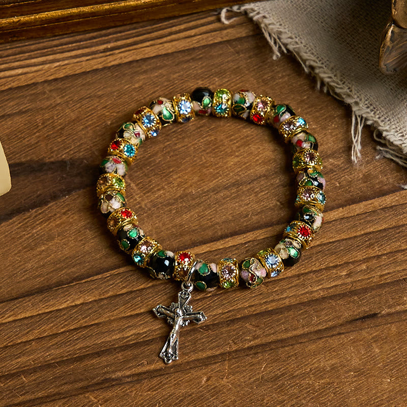 Pulsera de Fe Atemporal con Cuentas de Cloisonné Hechas a Mano: Un Testimonio de la Presencia de Cristo