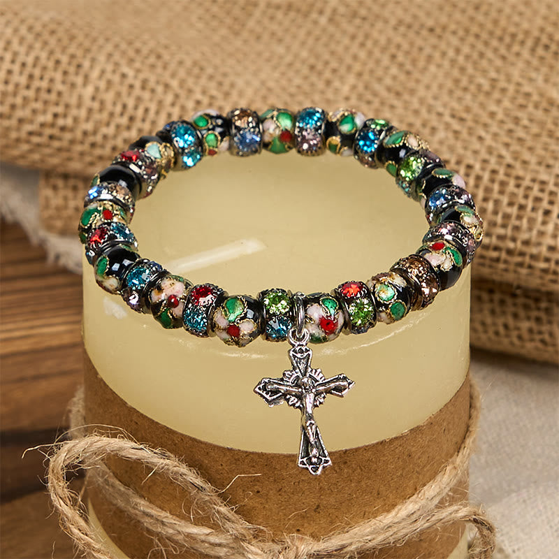 Pulsera de Fe Atemporal con Cuentas de Cloisonné Hechas a Mano: Un Testimonio de la Presencia de Cristo