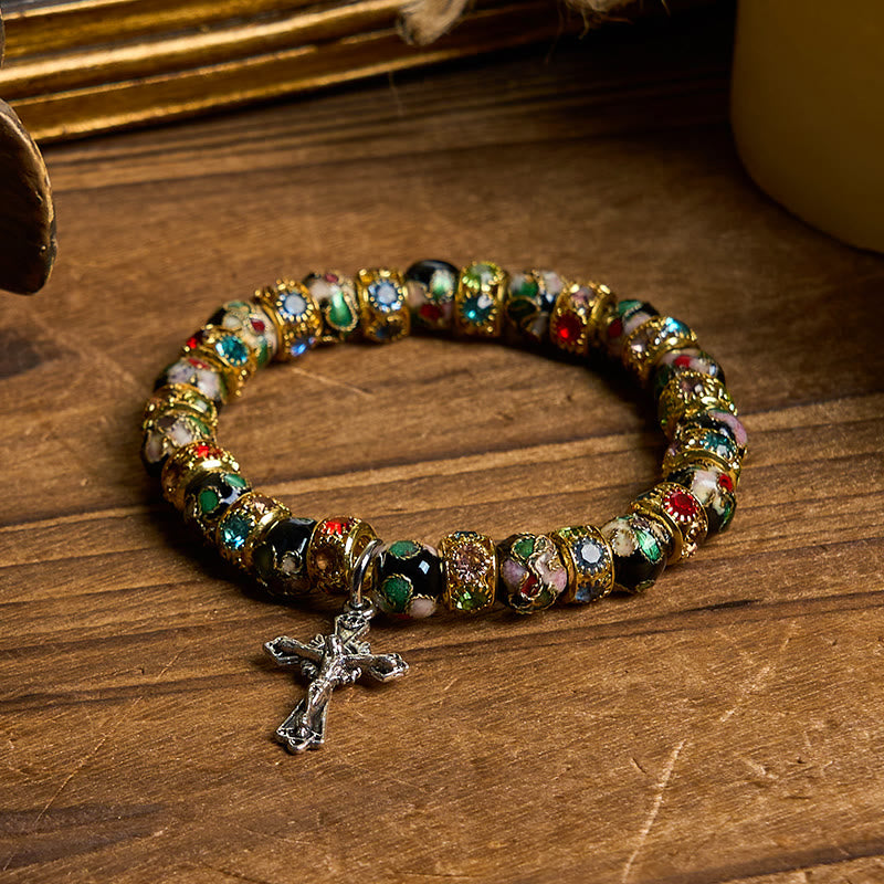 Pulsera de Fe Atemporal con Cuentas de Cloisonné Hechas a Mano: Un Testimonio de la Presencia de Cristo