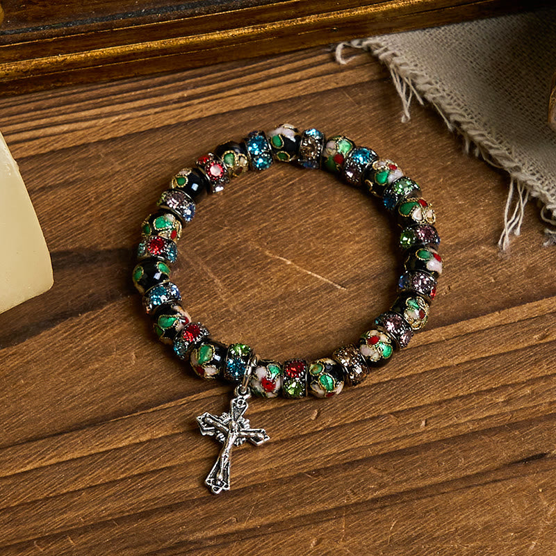 Pulsera de Fe Atemporal con Cuentas de Cloisonné Hechas a Mano: Un Testimonio de la Presencia de Cristo