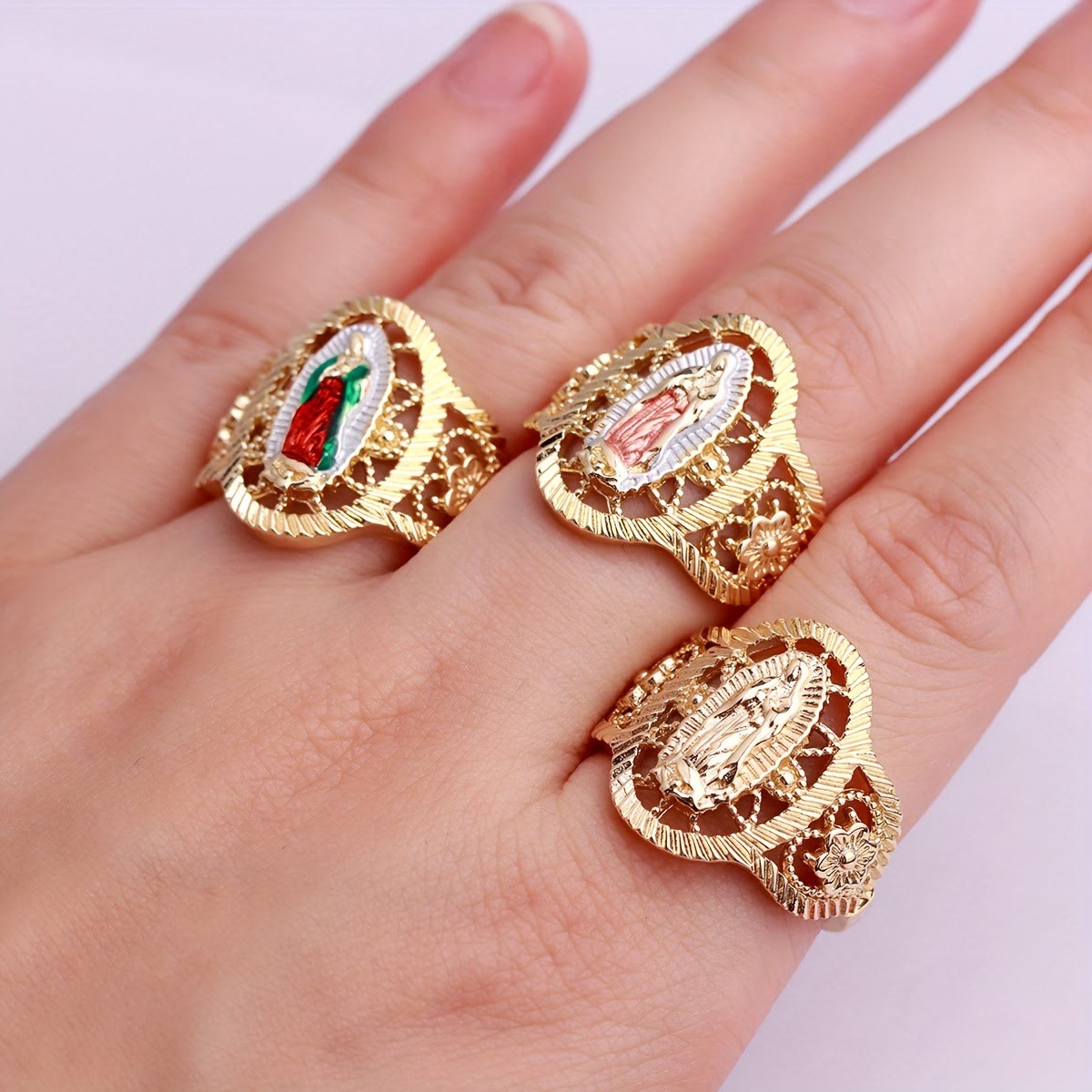 Anillo de Nuestra Señora de Guadalupe en 3 colores: Elegancia Sutil Encuentra Simbolismo Atemporal