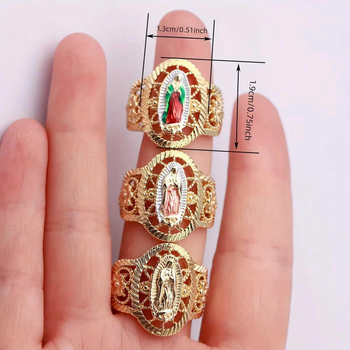 Anillo de Nuestra Señora de Guadalupe en 3 colores: Elegancia Sutil Encuentra Simbolismo Atemporal