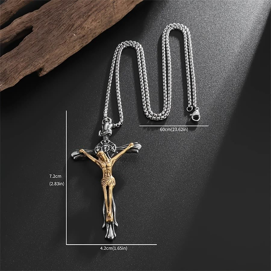 Collar de Crucifijo de Acero Bicolor - El Sacrificio Divino