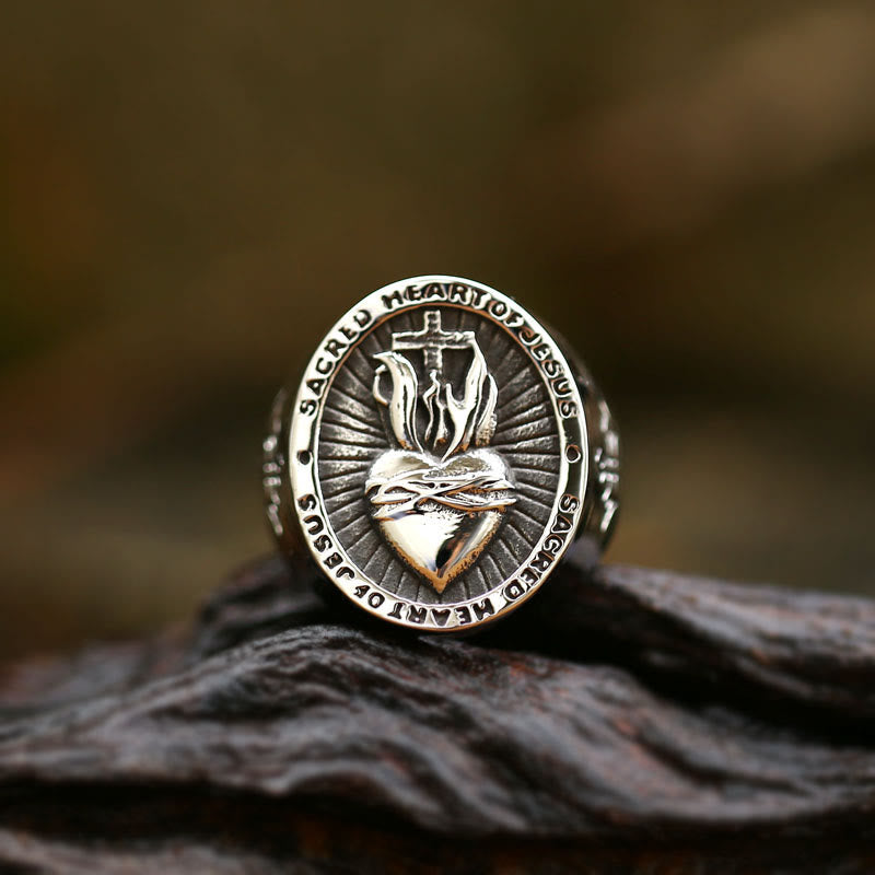 Anillo de Fe, Espíritu y Bendición en Cruz Sagrado Corazón de Jesús en 3 Colores