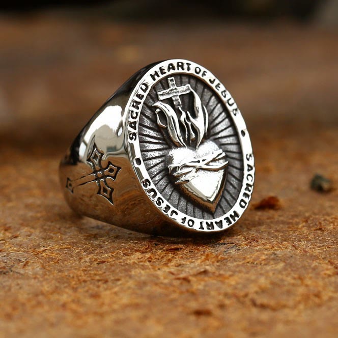 Anillo de Fe, Espíritu y Bendición en Cruz Sagrado Corazón de Jesús en 3 Colores