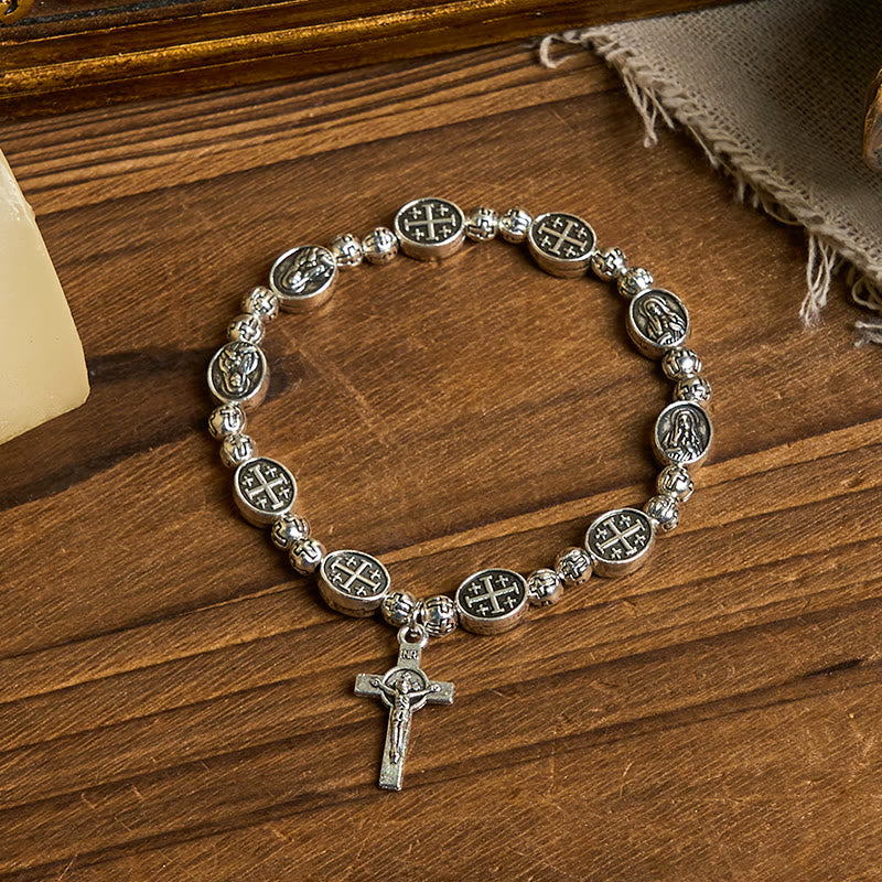 Medalla de Nuestra Señora Símbolo Sagrado Cruz Metal Pulsera: Un Token de Devoción