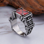 Cruz de Piedra Preciosa Roja y Negra - Anillo de Pareja Embellecido: Un Símbolo de Fe y Estilo