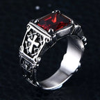 Cruz de Piedra Preciosa Roja y Negra - Anillo de Pareja Embellecido: Un Símbolo de Fe y Estilo