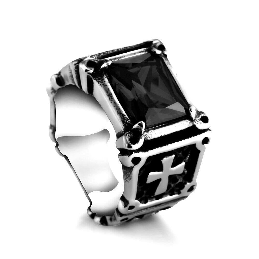 Cruz de Piedra Preciosa Roja y Negra - Anillo de Pareja Embellecido: Un Símbolo de Fe y Estilo