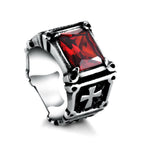 Cruz de Piedra Preciosa Roja y Negra - Anillo de Pareja Embellecido: Un Símbolo de Fe y Estilo