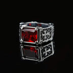 Cruz de Piedra Preciosa Roja y Negra - Anillo de Pareja Embellecido: Un Símbolo de Fe y Estilo