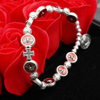 Pulsera de Esmalte del Espíritu Santo con Cruz y Cuentas de Rosa: Símbolo Apreciado de Protección Bendita