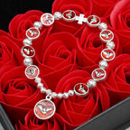 Pulsera de Esmalte del Espíritu Santo con Cruz y Cuentas de Rosa: Símbolo Apreciado de Protección Bendita