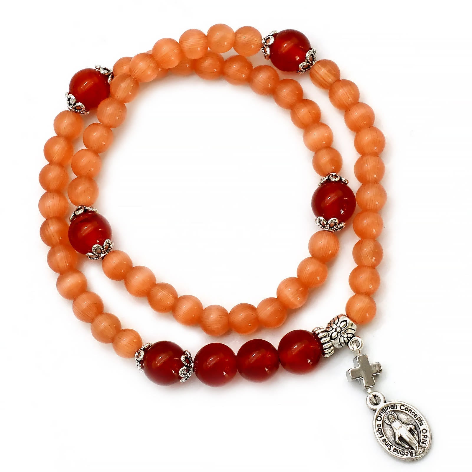 Pulsera Ajustable Minimalista con Piedras de Ojo de Gato Multicolores y Medalla Milagrosa
