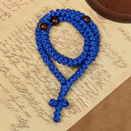 Collar de Cuerda con 100 Nudos de Bendición en Cruz Azul y Negro: Símbolo Apreciado de Bendición Sagrada
