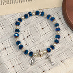 Pulsera de Cristal Transparente Moderna con Crucifijo y Medalla Milagrosa: Declaración de Fe Contemporánea
